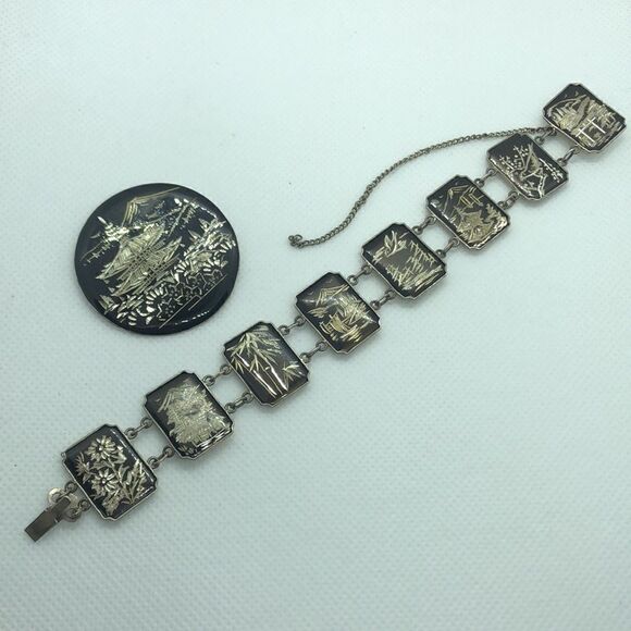 💛 Sterling Silver Vintage Siam Bracelet & Brooch - Picture 2 of 13